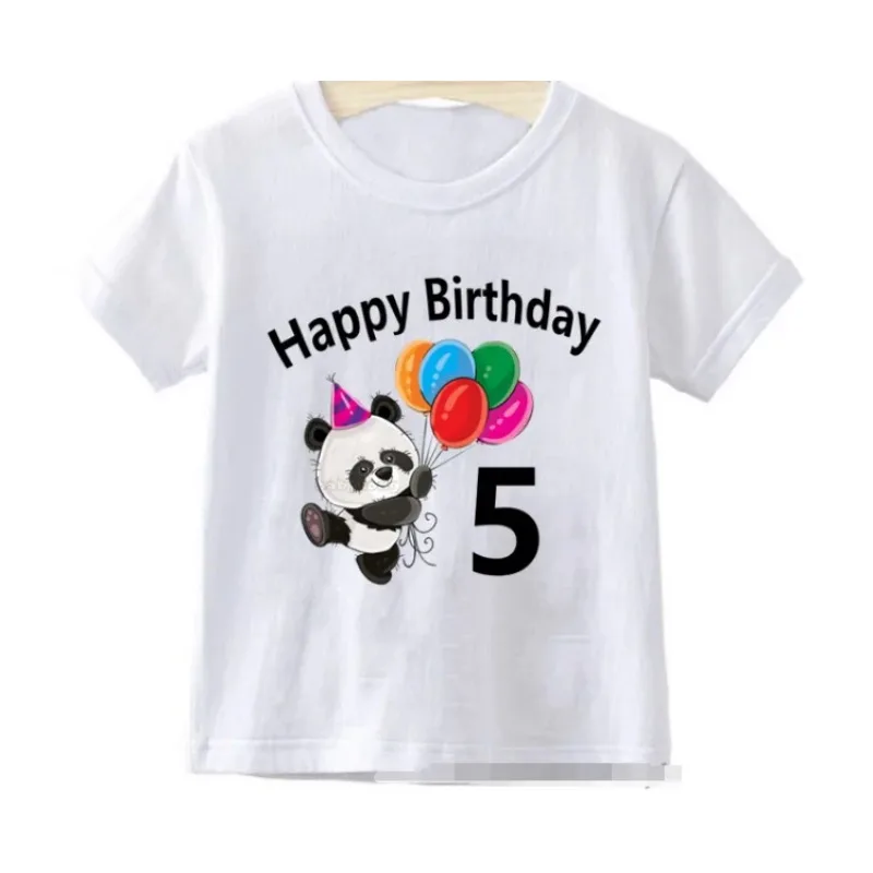 New Summer Kids Panda Print Number 2 3 4 5 6 7 8 9Happy Birthday Cartoon T-shirt Boys Girls Funny Birthday Gift T-shirt