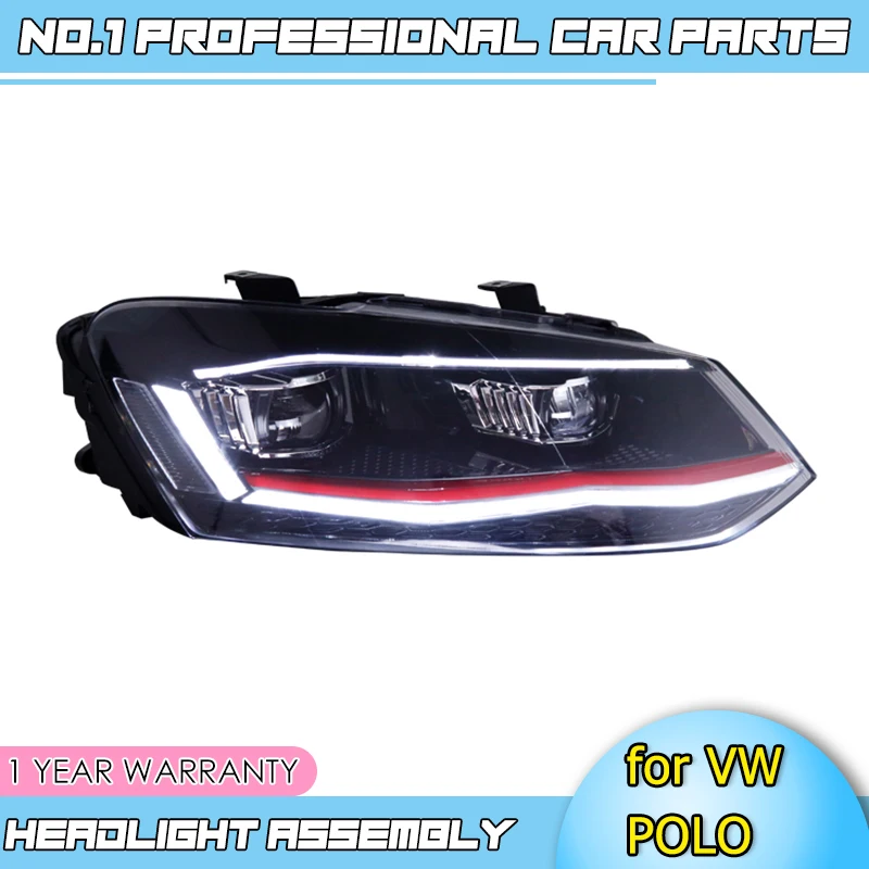 Car Styling 2011-2018 for VW Polo Headlights  Hid Head Lamp Bi Xenon Beam AccessoriesVento LED Headlight New Polo Design DRL