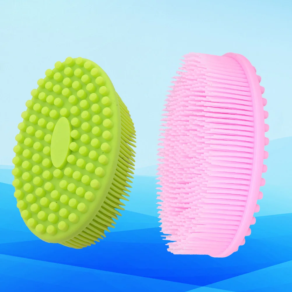 قطعتان من فرش تدليك استحمام الأطفال المصنوعة من السيليكون، فرش تدريب ناعمة قابلة للتمدد، ملحقات حمام صديقة للبشرة، أخضر وردي