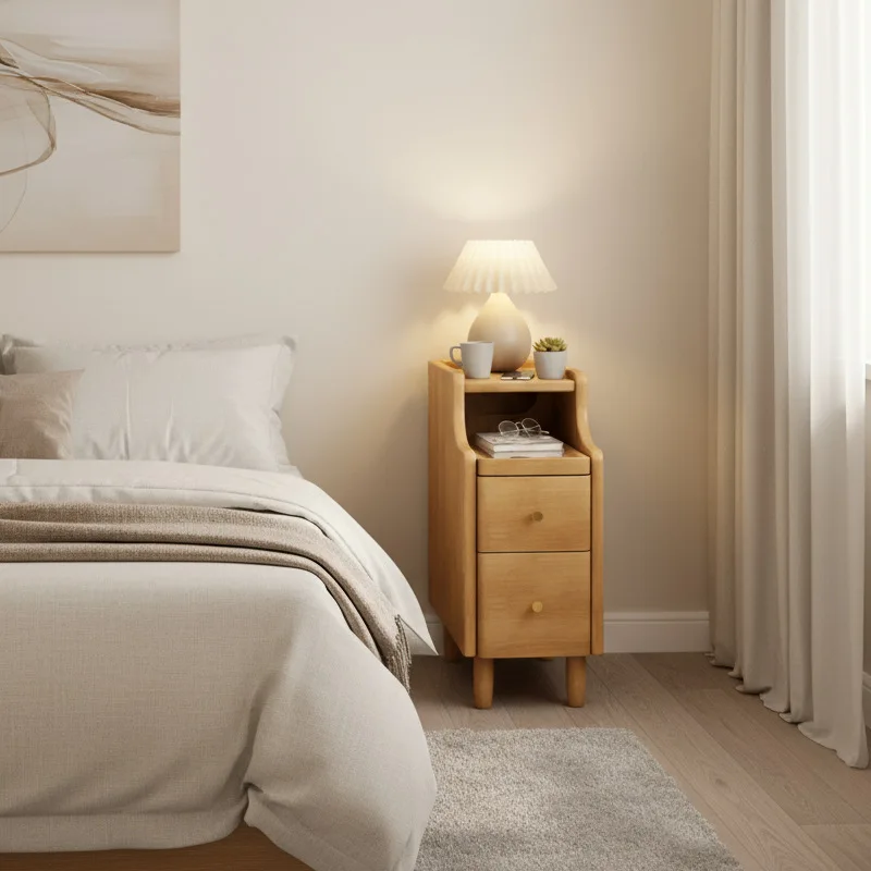 Solid Wood Bedside Table, Locker, Modern Small Simple Bedroom, Mini Extremely Narrow Bedside Table, Crevice Storage Rack