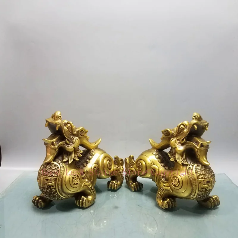 A PAIR 2pcs large Company home Porch lobby thriving business money Good luck PI XIU dragon brass Sculpture ART Ornament