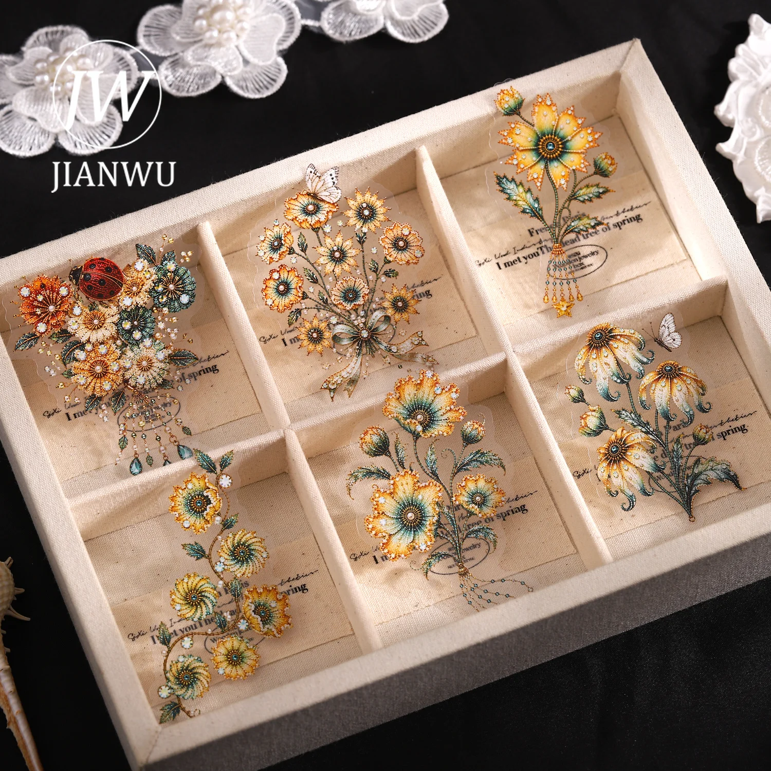 JIANWU Vintage Simulated Embroidery Flower Landscape Material Collage Scrapbooking PET Sticker Creative DIY Journal Stationery