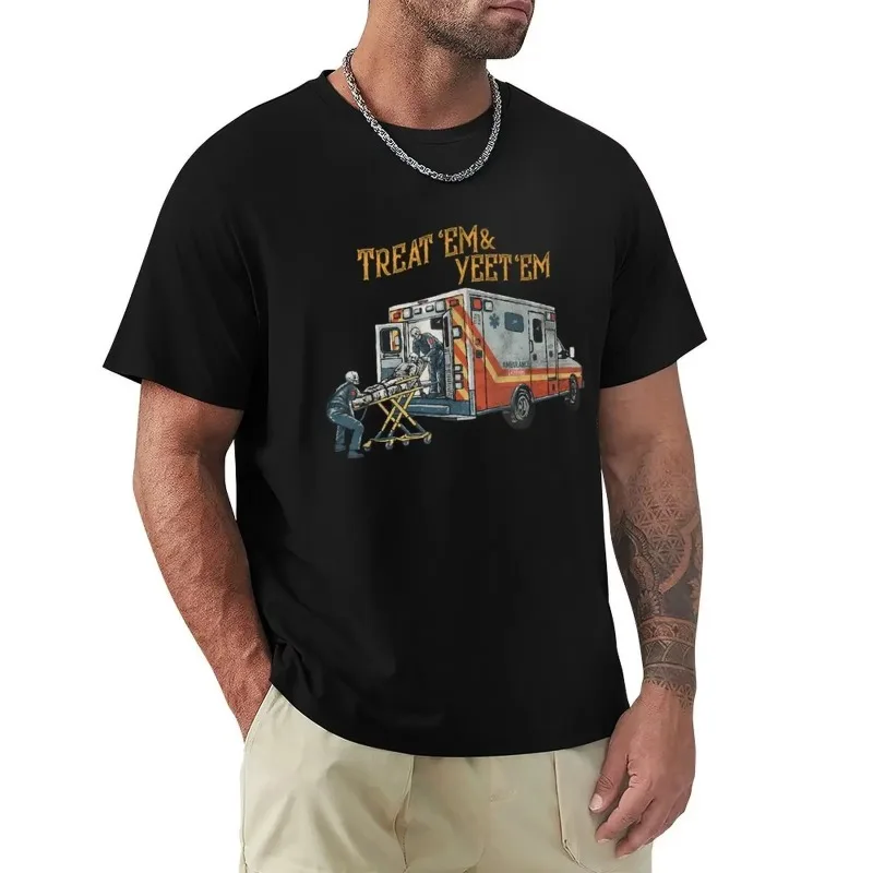 

2025Summer Treat 'Em and Yeet 'Em Skeleton Ambulance T-Shirt Luxury Man Football T Shirt Y2Y for Both Men and Women T-shirt