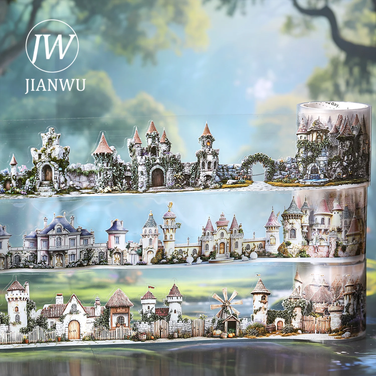 JIANWU 40mm*200cm Vintage Fairy Tale Castle Landscape Material Collage Scrapbooking PET Tape Creative DIY Journal Stationery