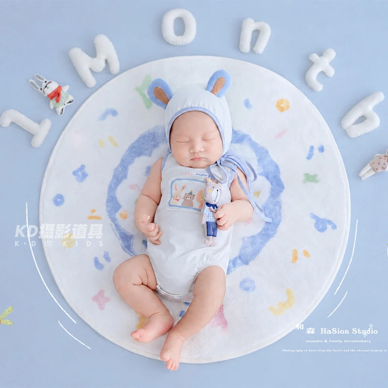 newborn-baby-photography-outfit-cute-blue-bunny-hat-romper-round-blanket-doll-props-infant-month-milestone-photoshoot-costume