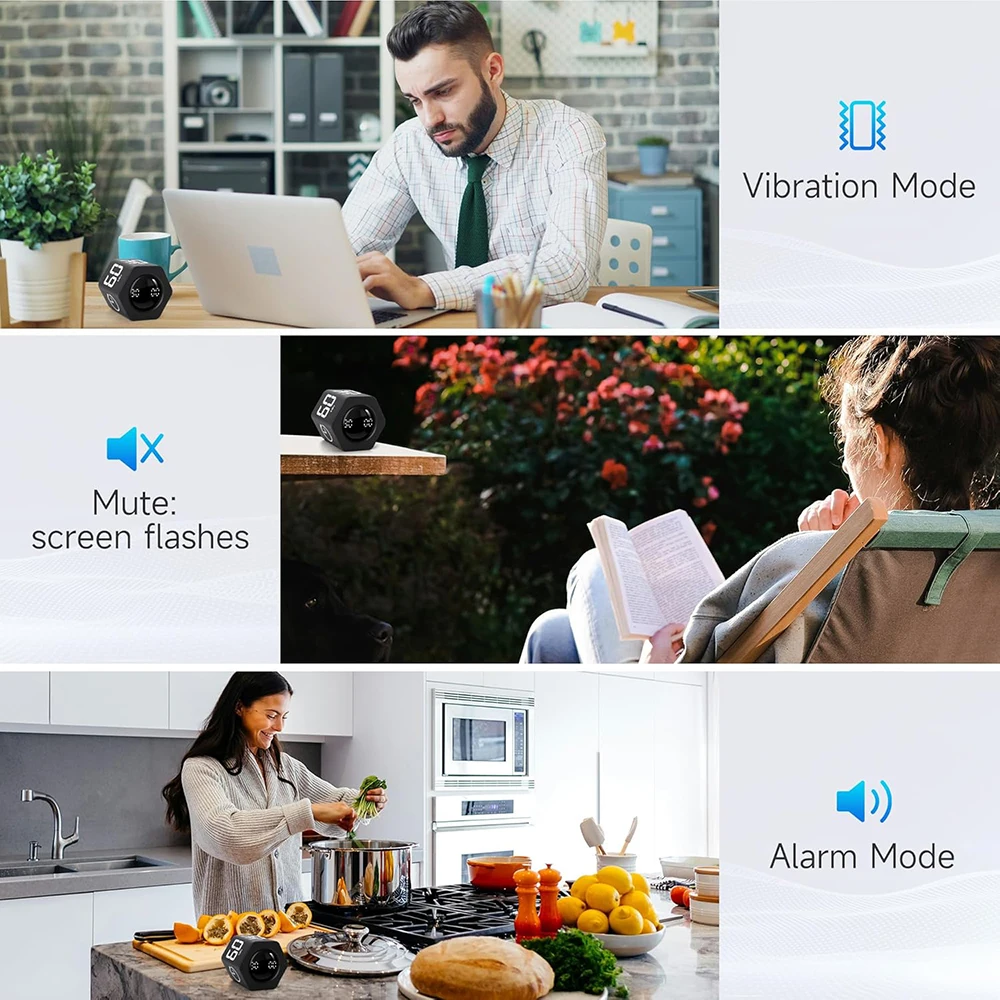 ساعة Ticktime Hexagon Flip - مؤقت إنتاجية نهائي للعمل والدراسة وADHD! إيقاف/إيقاع، صوت كتم الصوت/قابل للتعديل، 1 - 60 دقيقة