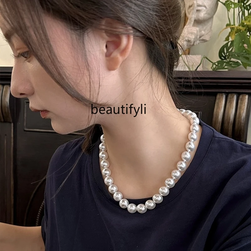 French 12mm large particle, pearl necklace neck chain, high-end light luxury temperament design