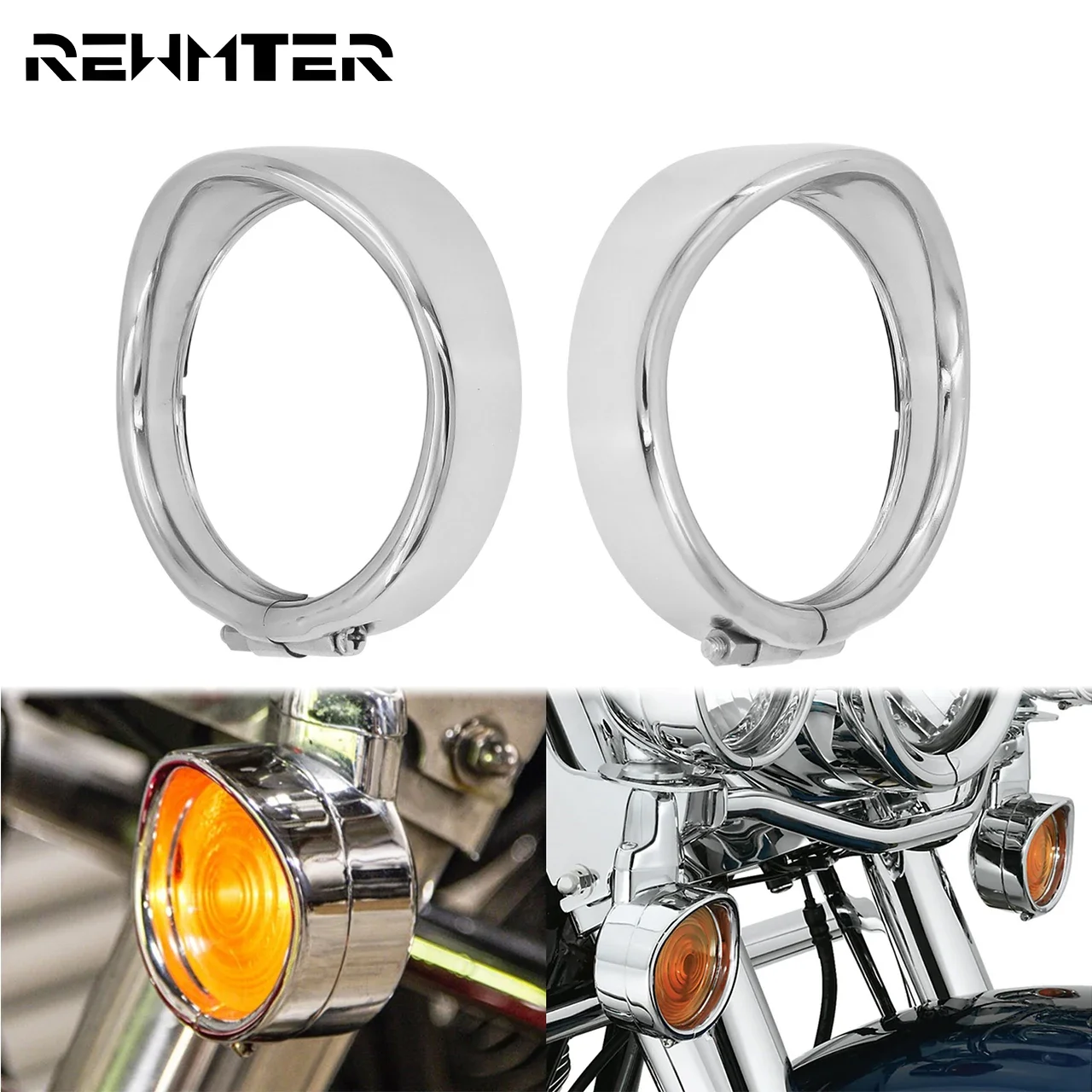 

Motorcycle Chrome Visor Style Turn Signal Trim Ring With Rubber Rings 2PCS For Harley Softail Touring Road King Electra Glide FL