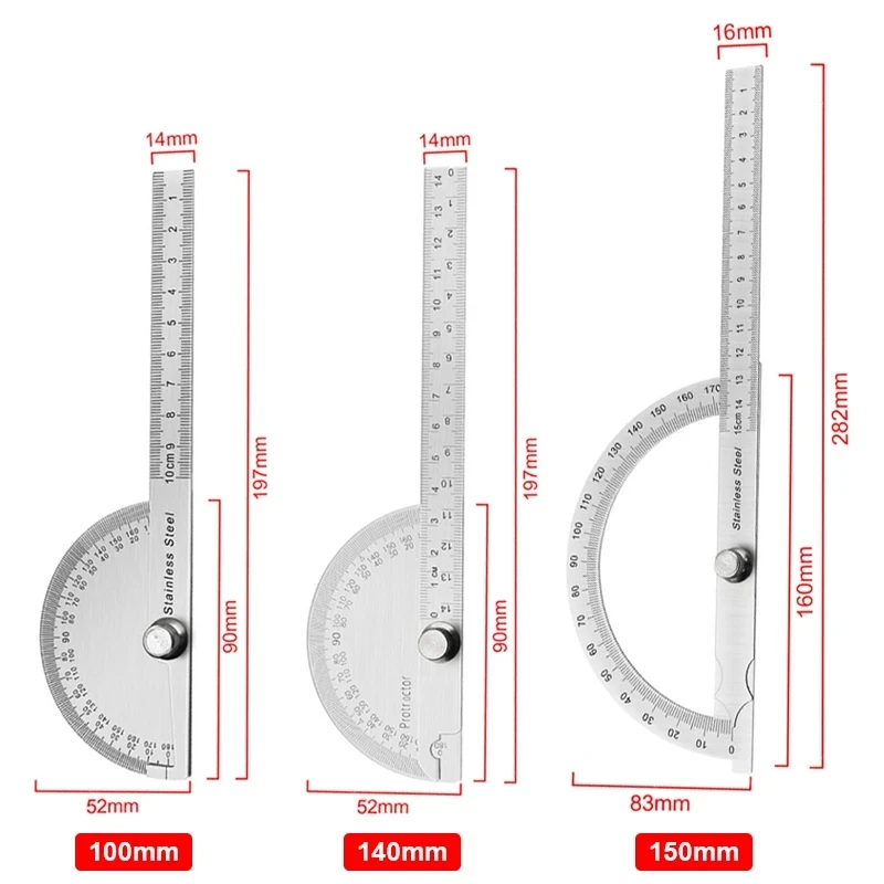 180 Degree  Stainless Steel Protractor Metal Angle Finder Goniometer Angle Ruler Woodworking Tools Rotary Measuring Ruler