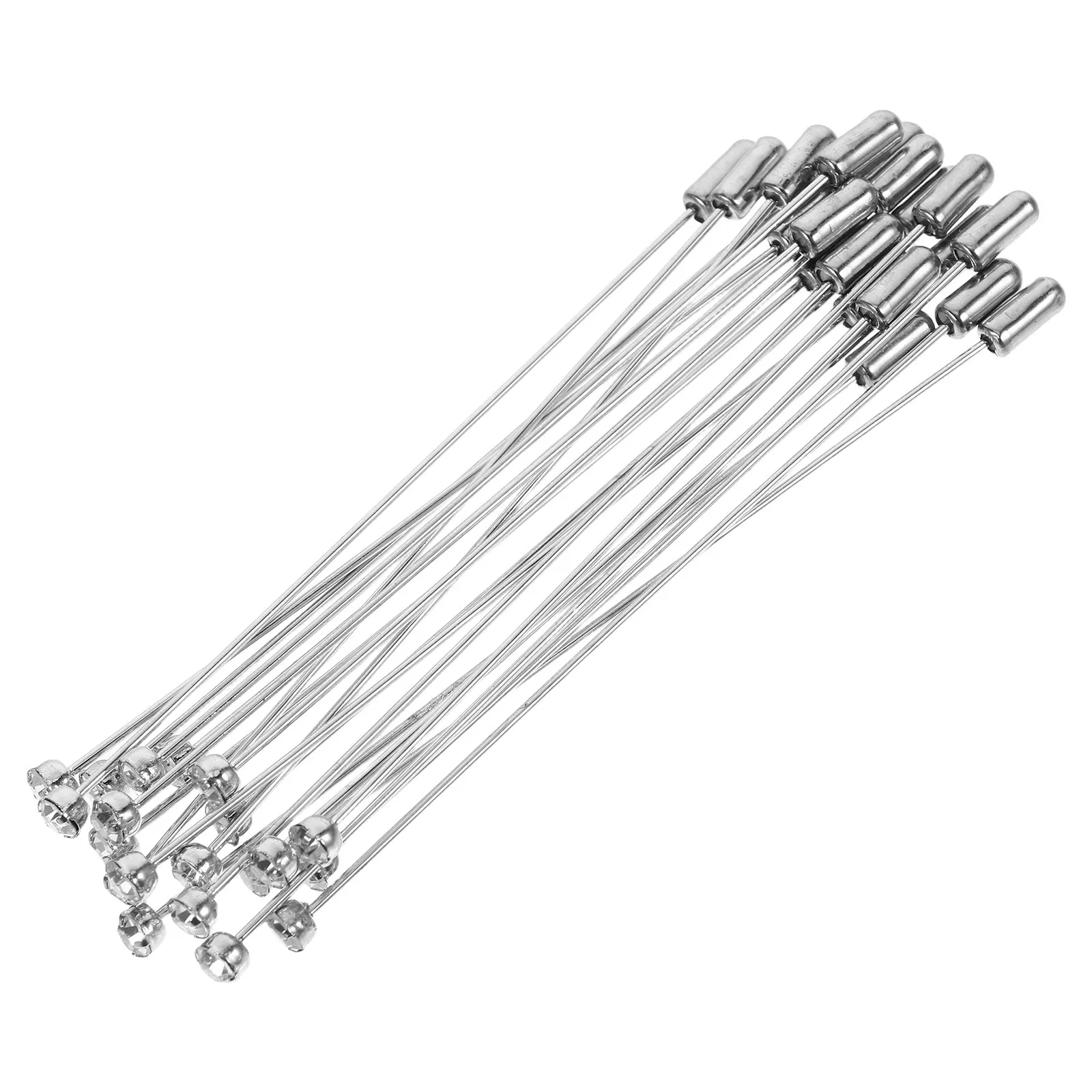 20Pcs Silver Rhinestone Brooch Pin Metal Long Needle Eye Safety Pin with Stopper End for Suit Tie Scarf Hat DIY Craft Jewelry