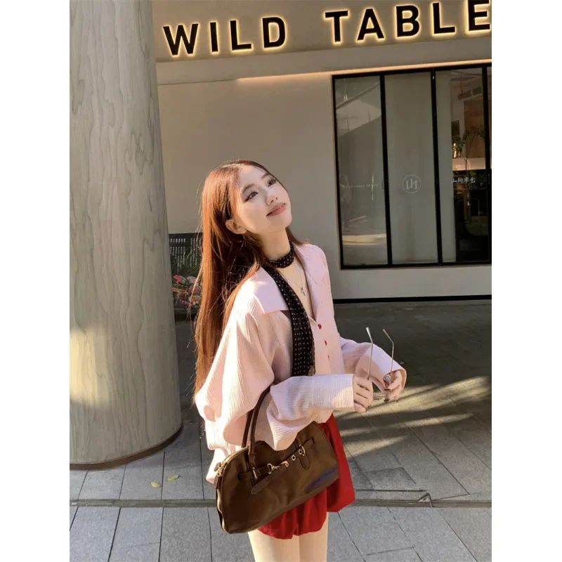 

2025 early spring new textured pleated shirt versatile casual loose Korean version women's top