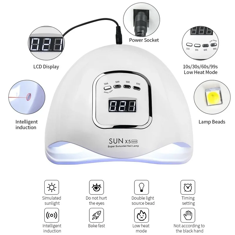 SUNX5MAX 네일 드라이어 젤 광택제 UV LED 네일 램프, 자동 센서 매니큐어 살롱 램프, 이중 전원 빠른 건조, 90W, LED 45 개