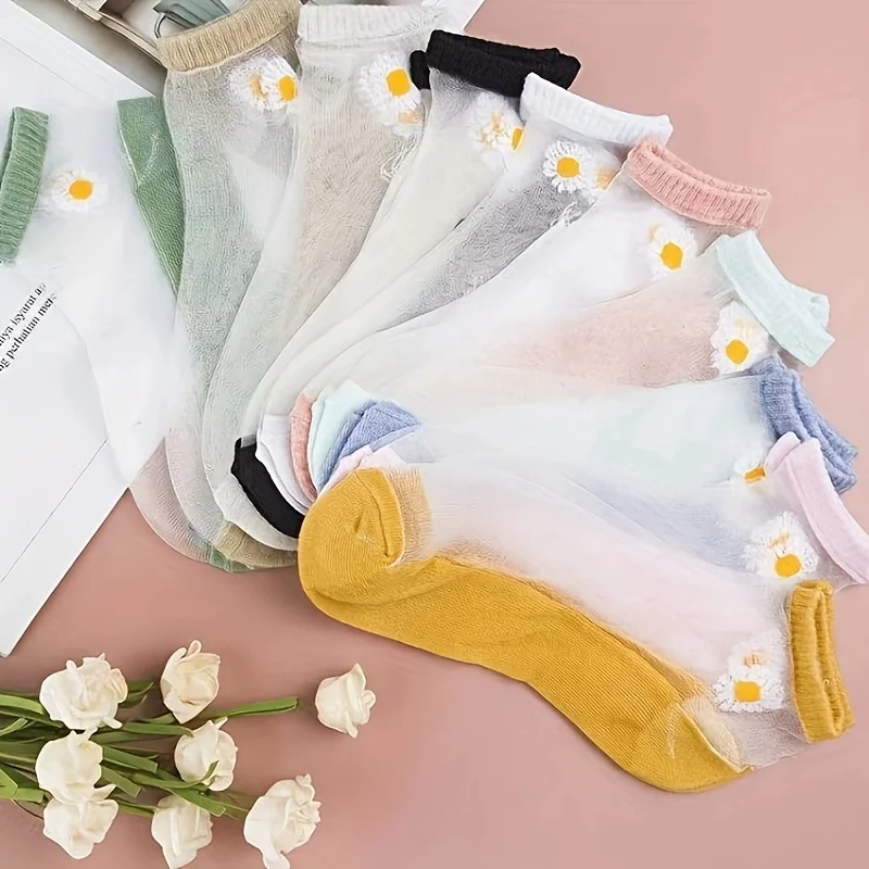 9 أزواج من جوارب الكاحل ديزي على الطراز الياباني: شبكة مسامية ومزج بولي سباندكس ماص للرطوبة