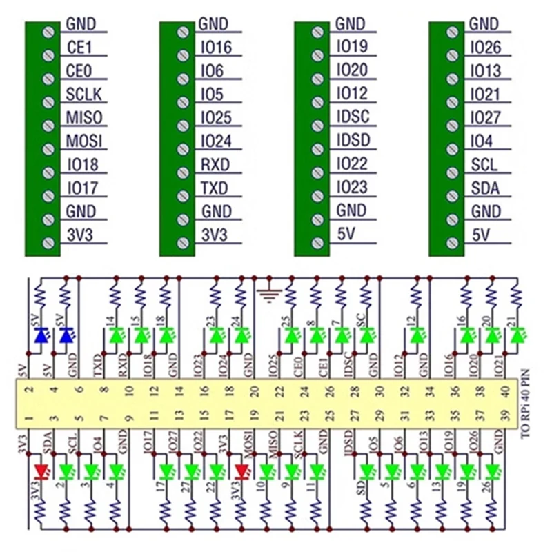 Ultra-Small RPi GPIO Status LED & Terminal Block Breakout Board Module for-A55K
