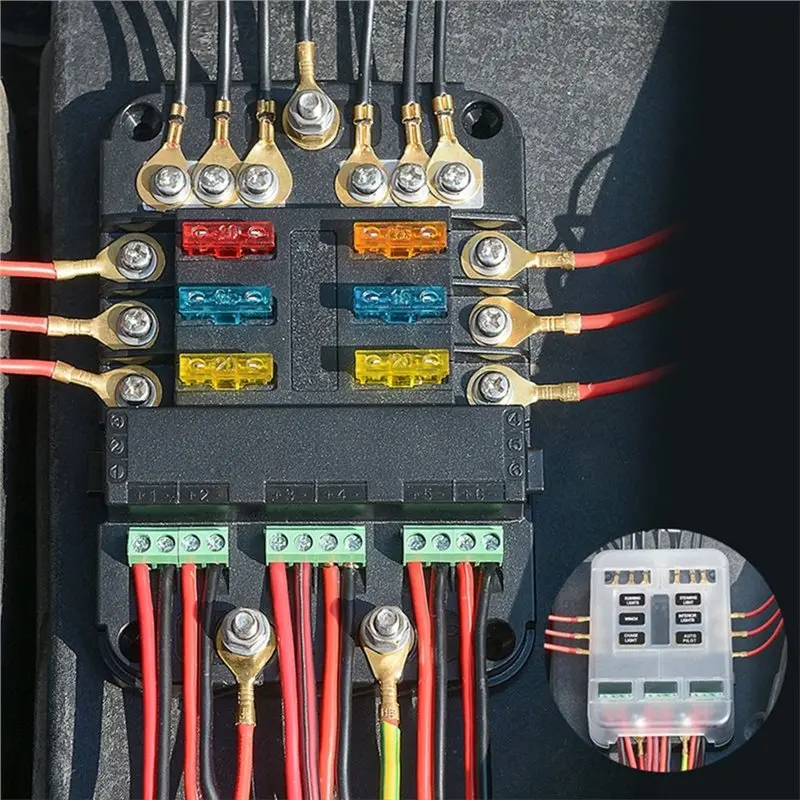 Car Pick-Up RV Yacht Insurance Box With Red And Blue Indicator Lights Electrical Appliance Multi-Position Fuse Box-A97E