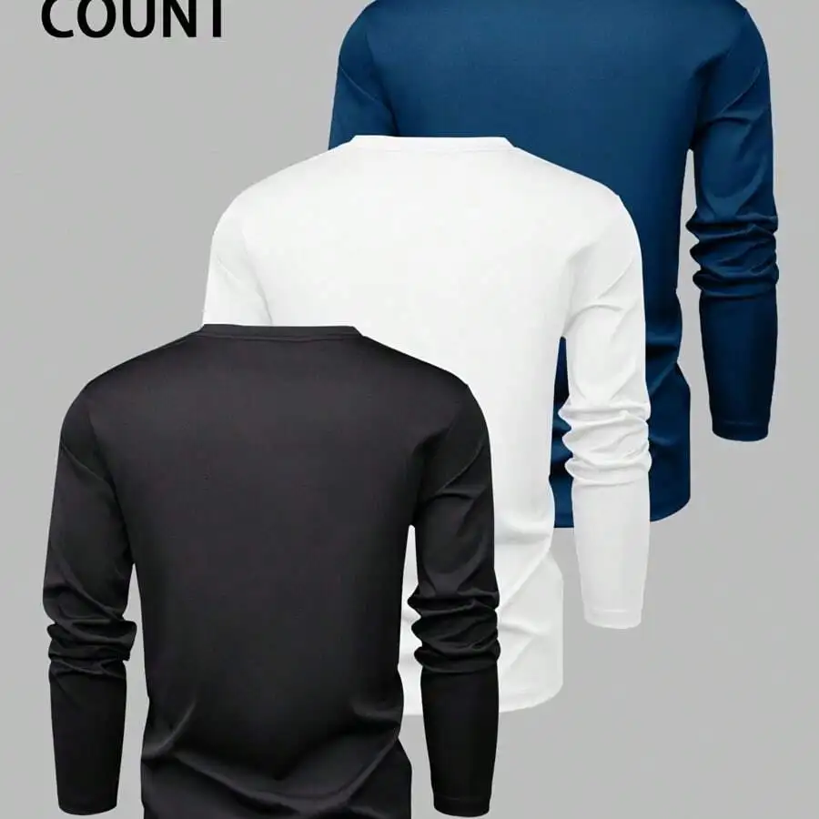 

Mens 3pcs Solid Color Long Sleeve T-Shirts Regular Fit Casual Spring Autumn Tops