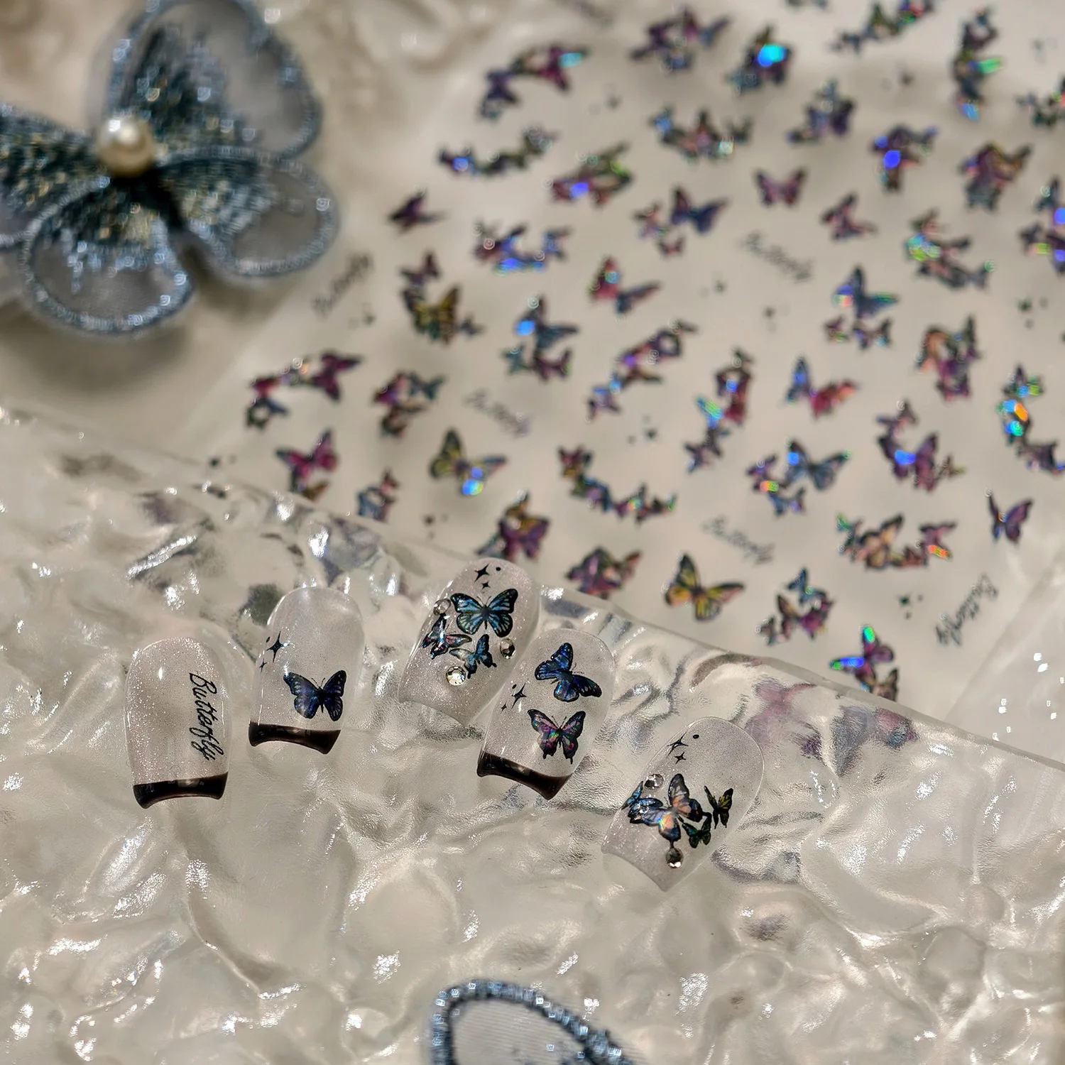 5D Glitter Dark Laser Aurora Magic Butterfly Cluster Sternenlicht selbstklebende Nagelkunst Aufkleber Abziehbilder Maniküre Ornamente Zubehör