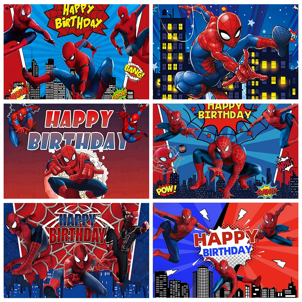 Disney Spiderman Party Backdrop Children\'s Birthday Decoration Vinyl Photography Background Baby Shower Photo Shoot Banner Props