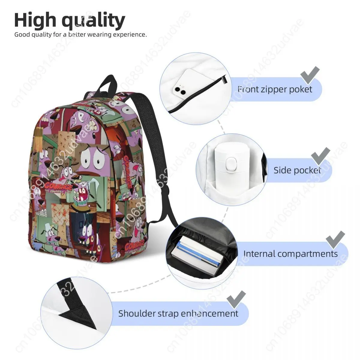Cowardly Dog C-Courage Cartoon Funny Backpack Durable High School Hiking Travel Cute Comedy Daypack Men Women Laptop Canvas Bags