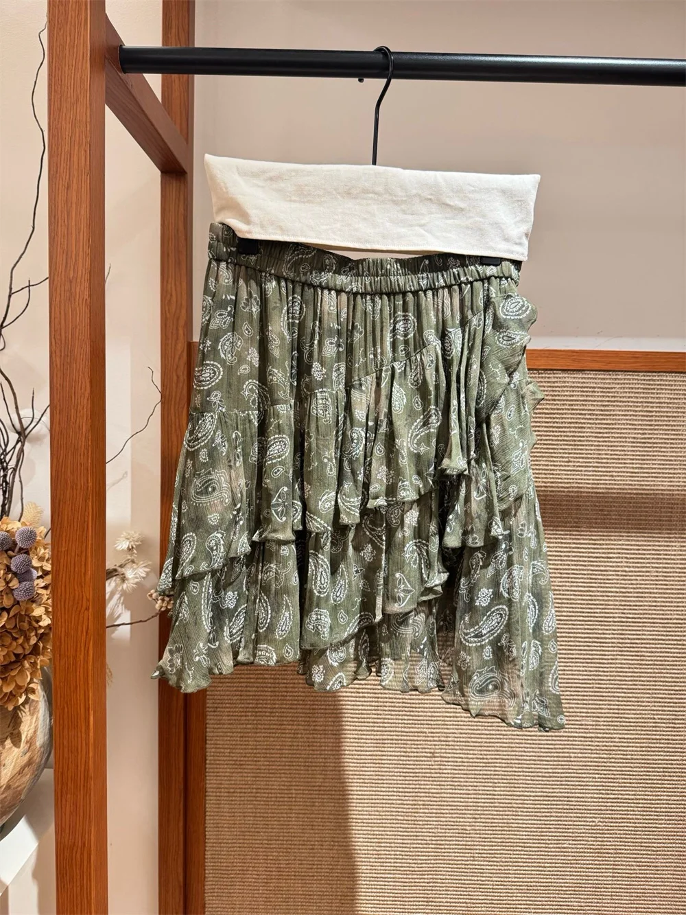 

Summer Women's New Clothes Lightweight Skirts Print Ruffled Floral Chiffon Short Skirt