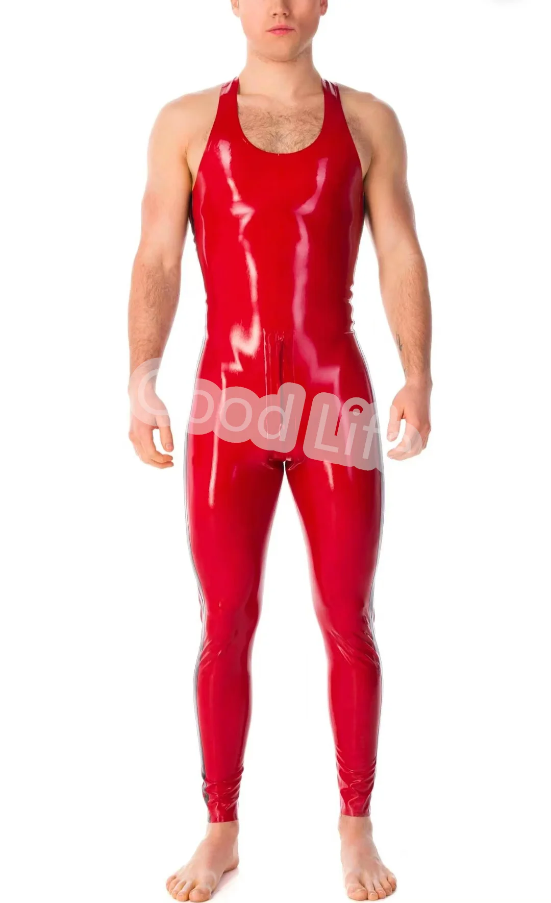 

Handmade Latex Men's Sleeveless Catsuit Sexy Fetish Rubber Red Male Bodysuit Gummi Jumpsuit