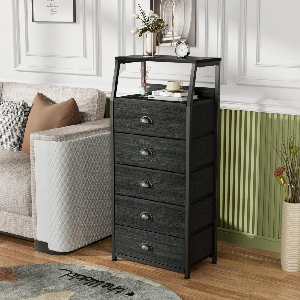 

Black Dresser with 5 Drawers, Vertical Storage Tower Fabric Dresser for Bedroom, Hallway, Entryway, Nursery, Closet Organizer