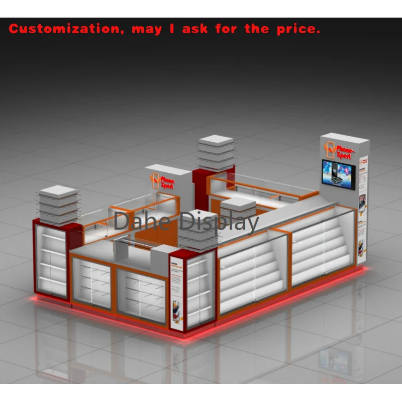 custom.Factory Custom Mobile Phone Showcase with Lights Cellphone Repair Counter Display Modern Cell Phone Kiosk Sale