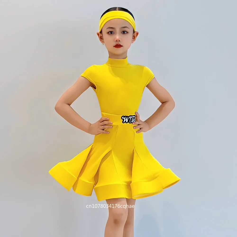 

Children's Latin Dance Costumes Short Sleeves New Velvet Summer Autumn Practice Grade Test Competition Regulations