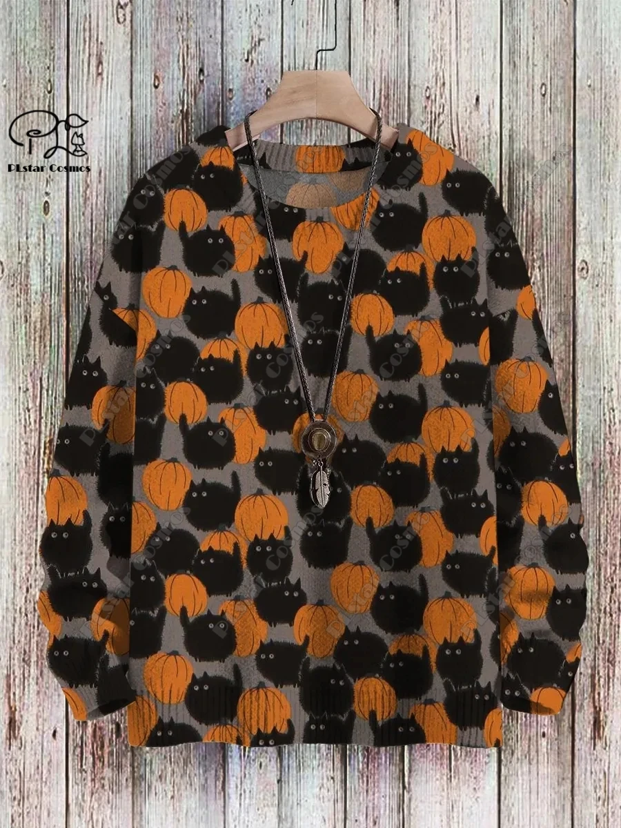 New Animal Series 3D Printing Retro Cute Cat Art Print Authentic Ugly Sweater Winter Casual Unisex Sweater M-6