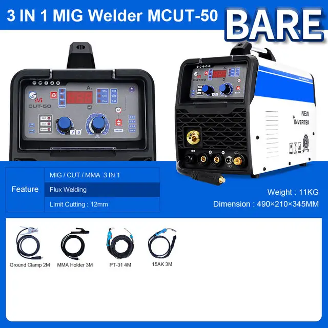 Multi-Function Welding Machine MIG CUT ARC MMA 3 in 1 Welder Semi-Automatic Mig/Plasma Cutting/Stick M Cutter 220V