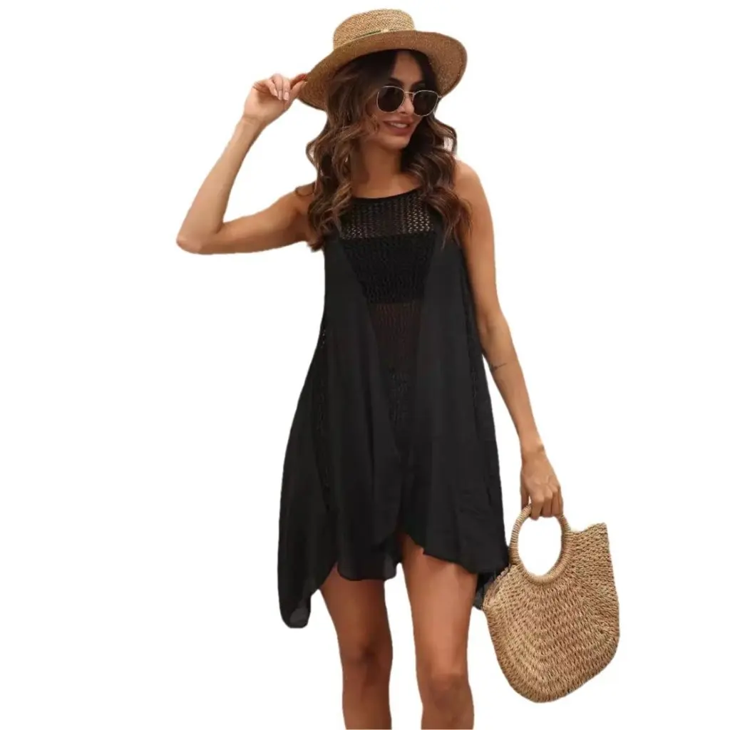 Women's European And American Style Skirt Hand Hook Stitching Irregular Large Pendulum Vest Beach Dress Blouse A906