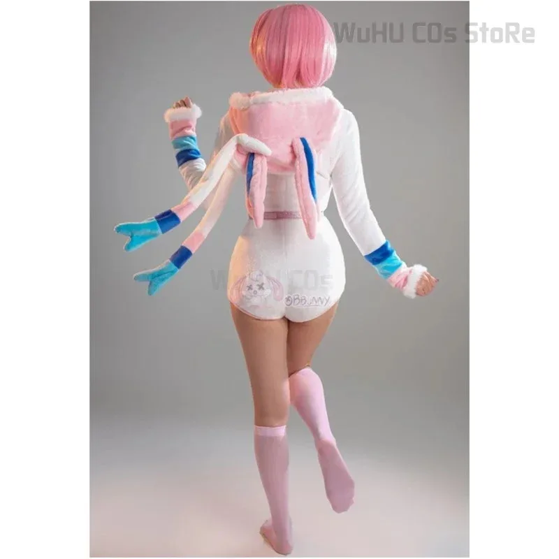 

Женский фиолетовый розовый синий призрак косплей костюм Хэллоуин фиолетовый сексуальный комбинезон боди плюшевый с капюшоном и носки с поясом и хвостом DFS