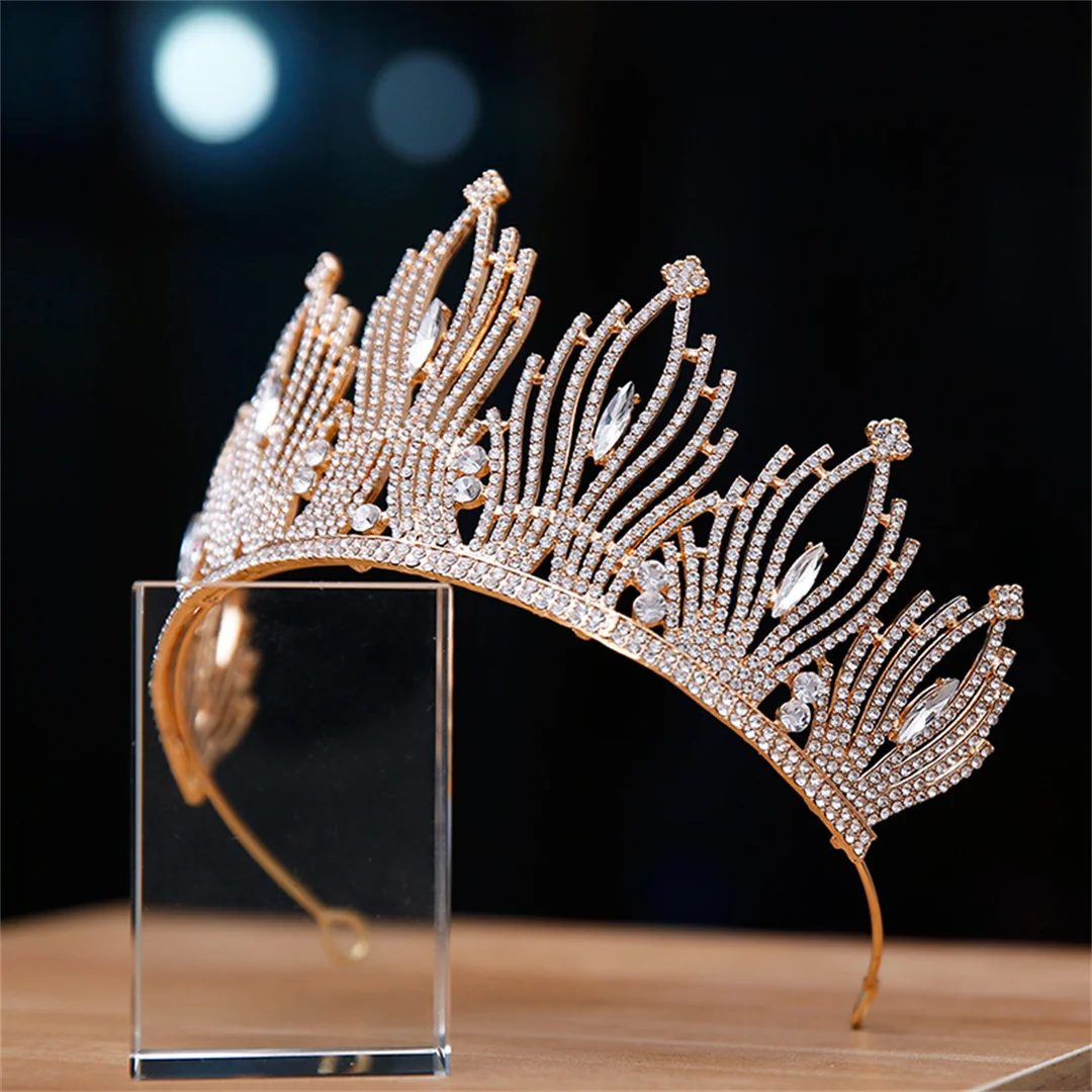 Corona de novia con diamantes de imitación brillantes, tiara de lujo, adorno para el pelo, accesorios para vestido de novia, 2023