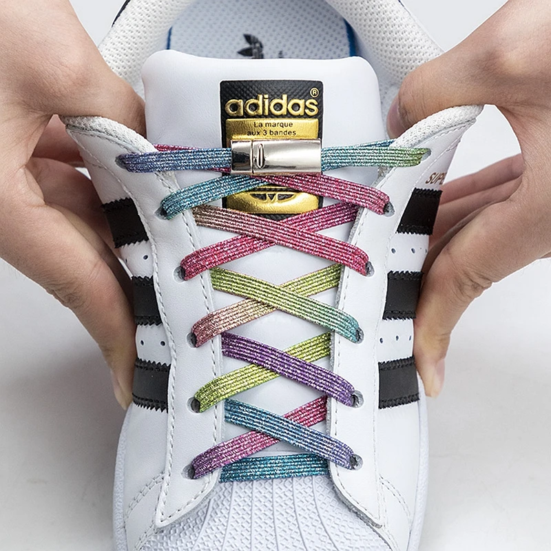 Magnetic Lock Shoelaces without ties Rainbow Elastic Laces Sneakers No Tie Shoe laces Kids Adult Flat Rubber Shoelace for Shoes