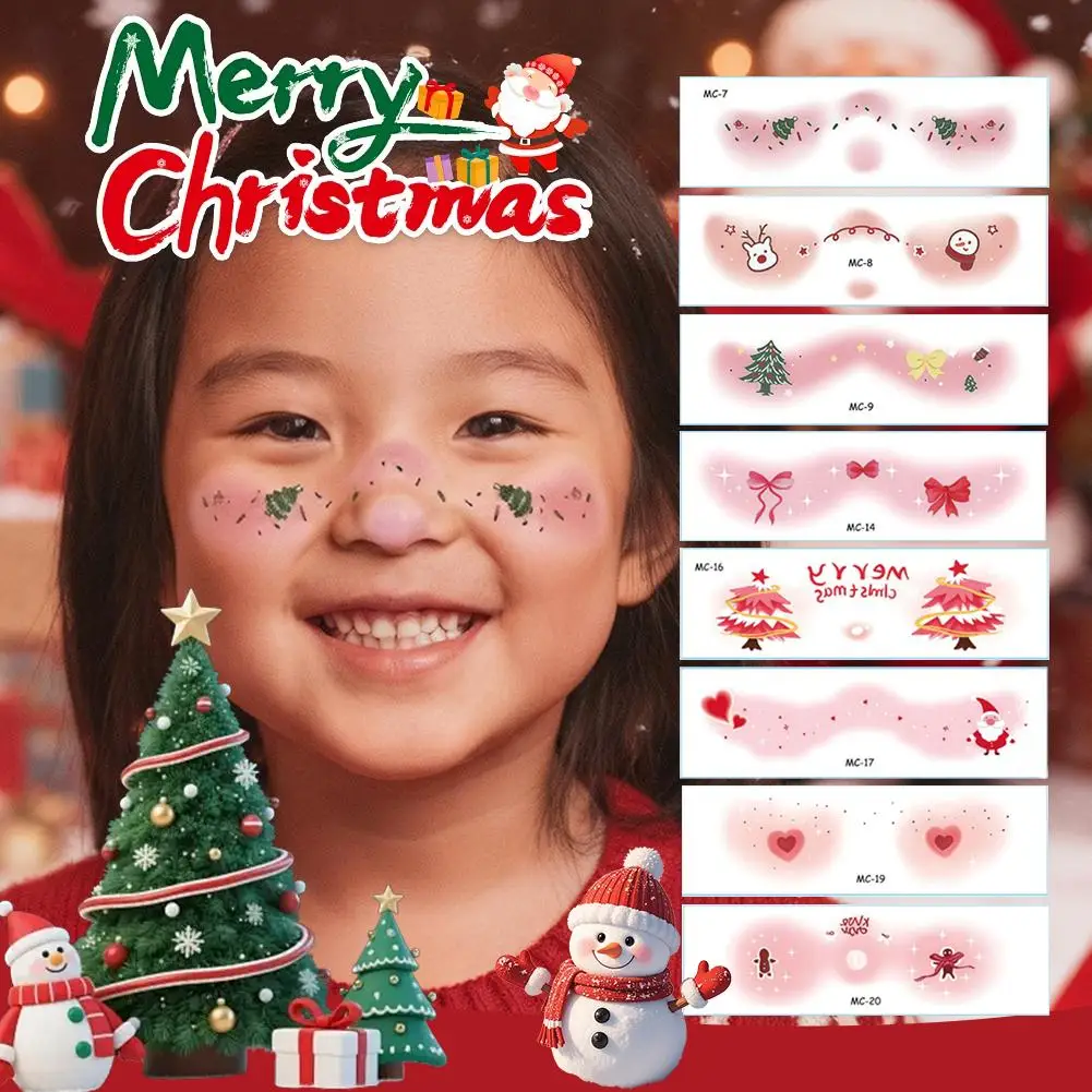 クリスマスフェイスアイズ一時的なタトゥーステッカー、長持ちし防水、パーティーメイク、ステージルック、デートナイトステッカー