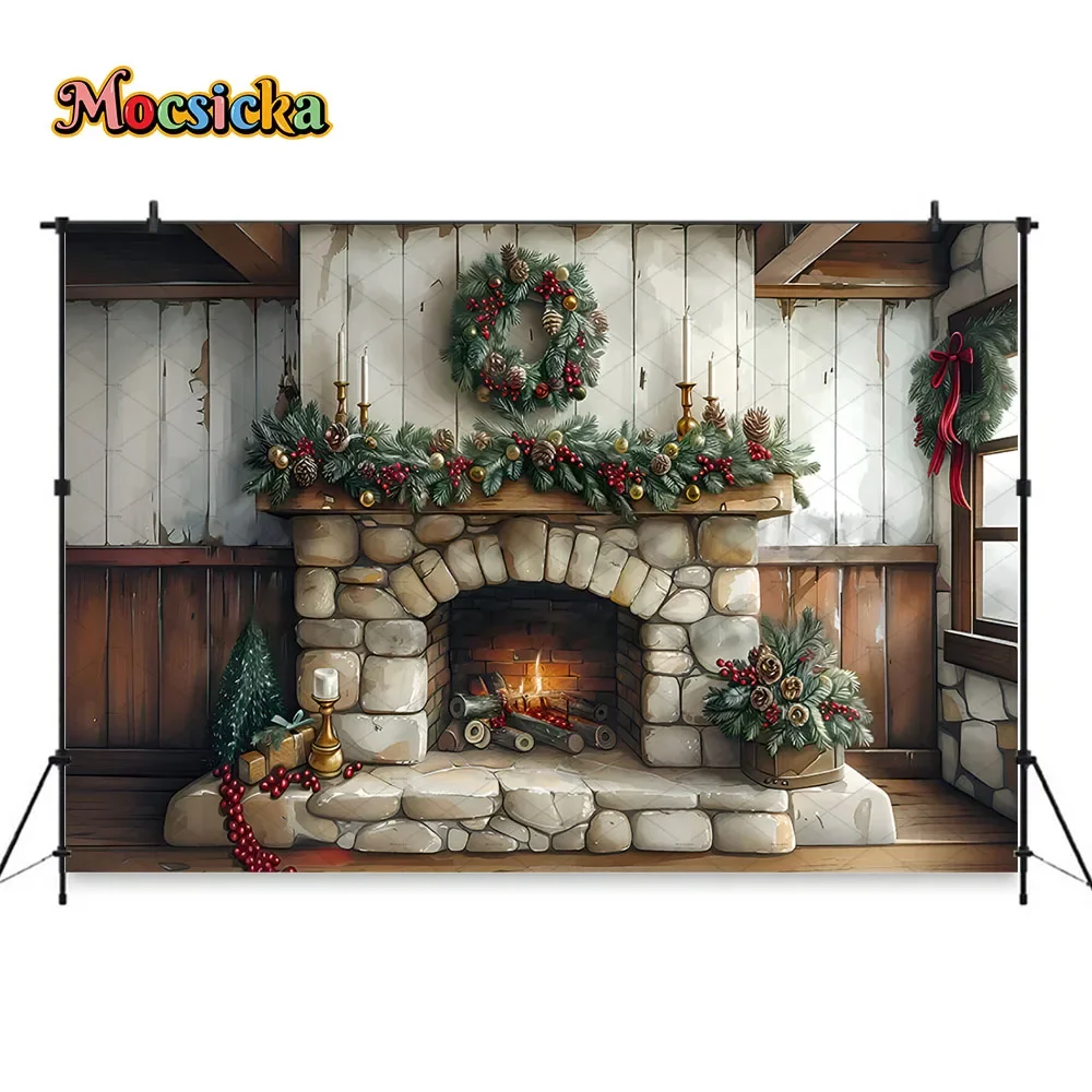 Mocsicka Ретро Рождественский камин фон для фотосъемки Рождественская елка подарок фон зимний семейный детский художественный портрет студийная будка