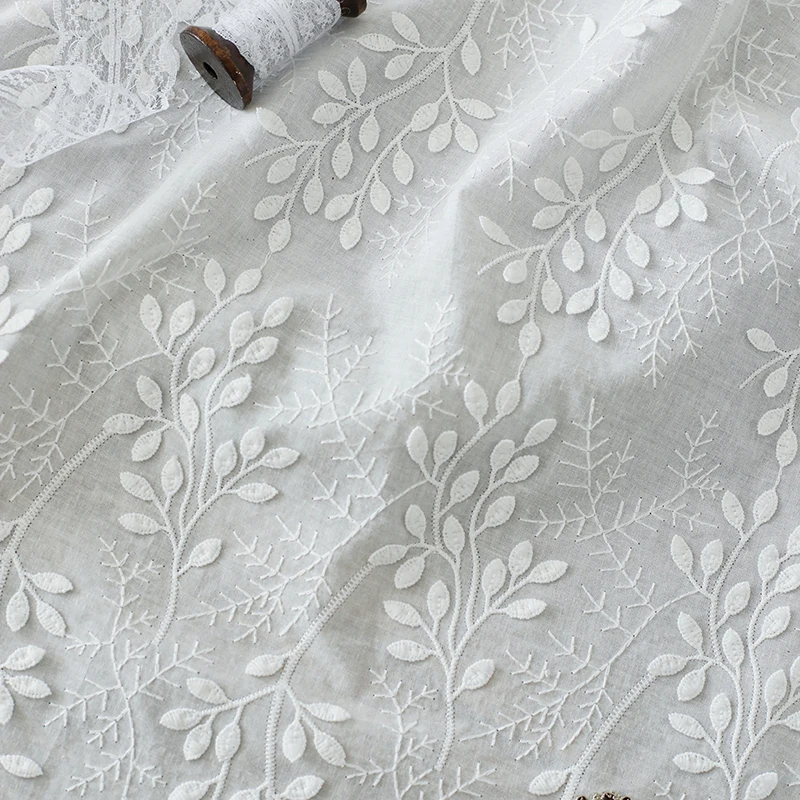 White leaf cotton three-dimensional embroidered fabric embroidery lace skirt shirt clothing design