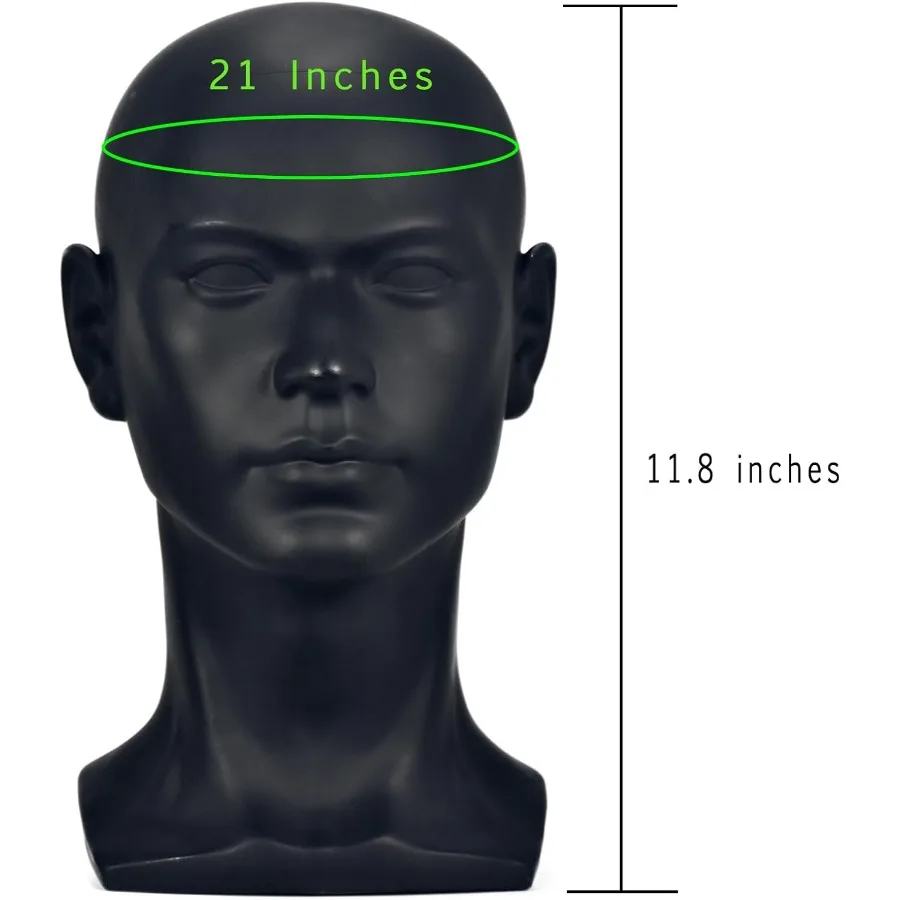 หัวหุ่นชายสีดำด้านสำหรับการจัดแสดงวิกผม หมวก หูฟัง หน้ากาก แว่นกันแดด และเครื่องประดับอย่างมืออาชีพ