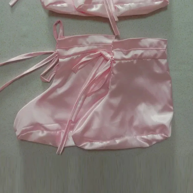 

Adult ABDL Pink Satin Double-layer Foot Cover Lace Up Soft Silky Touch Sissy Booties DDLG Comfortable Wrap Sleeping Socks