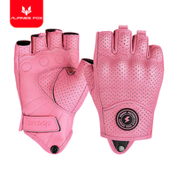 Summer Half Finger Motorcycle Gloves Retro Leather Perforated Motorbike Motocross Fingerless Gloves Men Women Riding Glove Pink