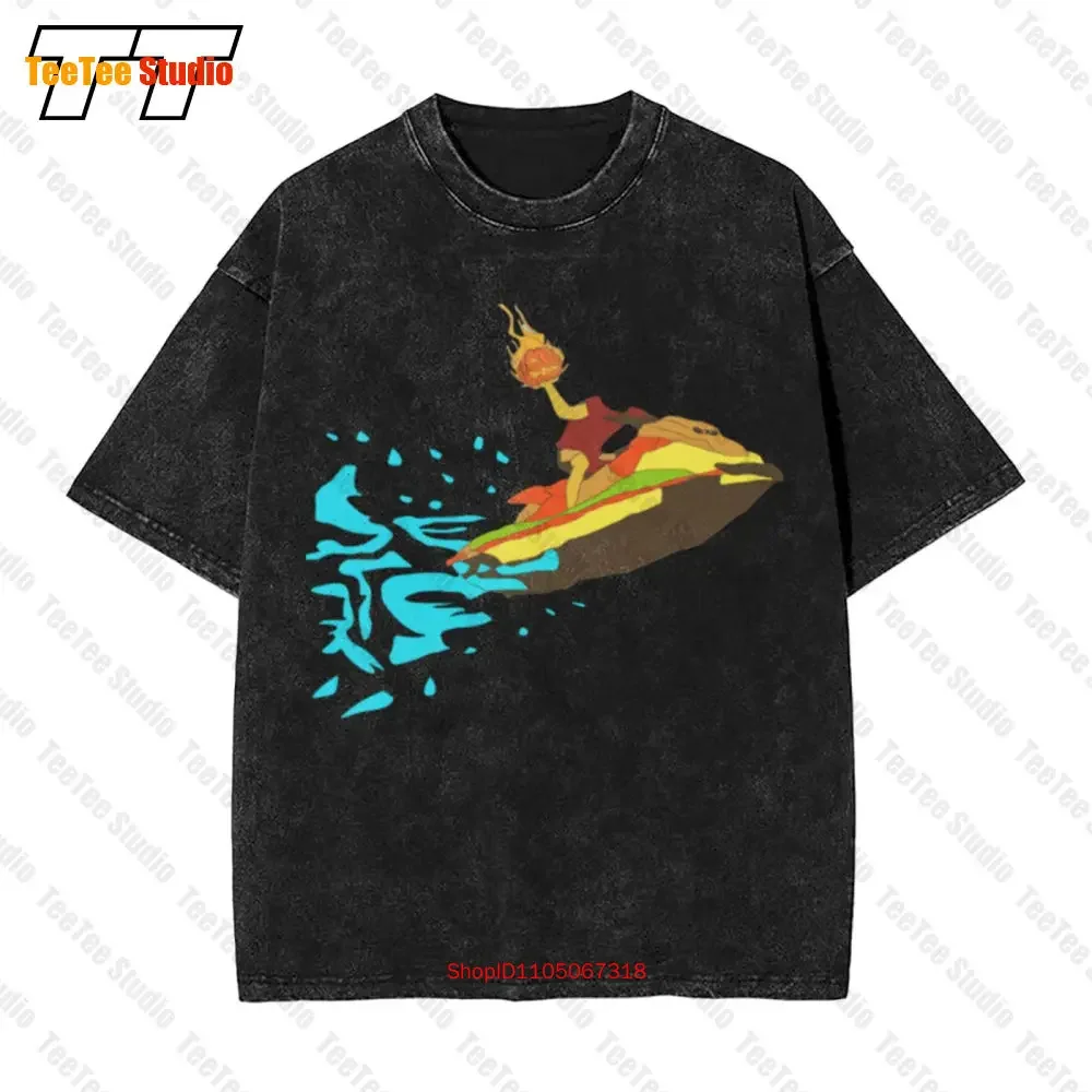 Halloween Jetski Flaming Pumpkin Party Vintage Oversized T-Shirt LSOL