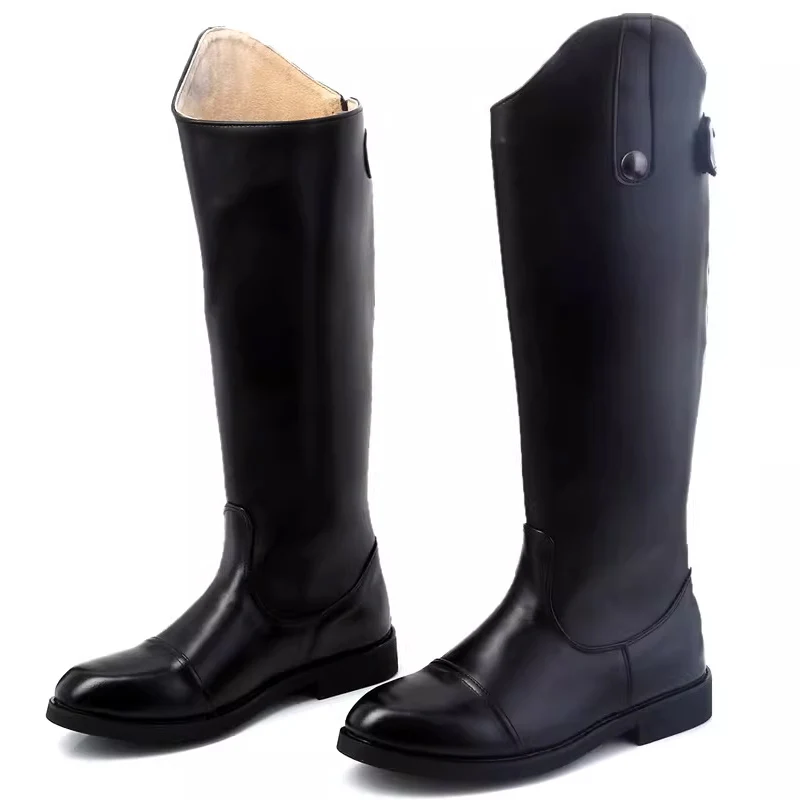 Fashion Cowhide Genuine Leather Horse Riding Boots Dressage Equestrian Long Boots Knee High Zipper Horse racing Equipment Halter