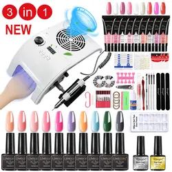 3 In 1 Nail Art Machine Set Nail Set with Gel Nail Polish Kit Poly Nail Set Nail Lamp Nail Drill Manicure Vacuum Cleaner Sets