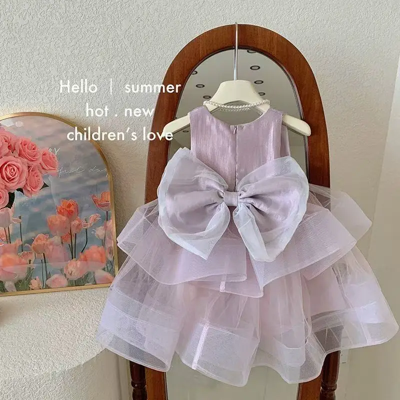 

Stylish Sleeveless Puffy Princess Dress for Girls Summer 2025 High-End Birthday Dress Baby Girl's Dress 80-140CM