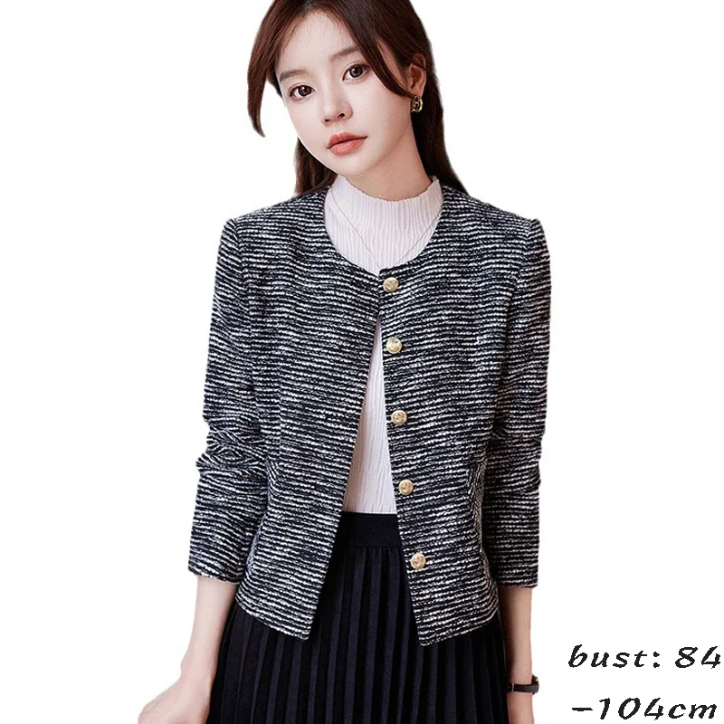 High quality plaid blazer for women short jacket single breasted new spring 2024 elegant fashion clothes - white black