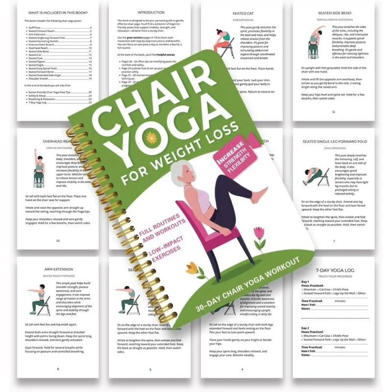 Illustrated Chair Yoga Exercises Book For Seniors Fall Prevention & Flexibility 30-Day Challenge Perfect Gift For Elderly