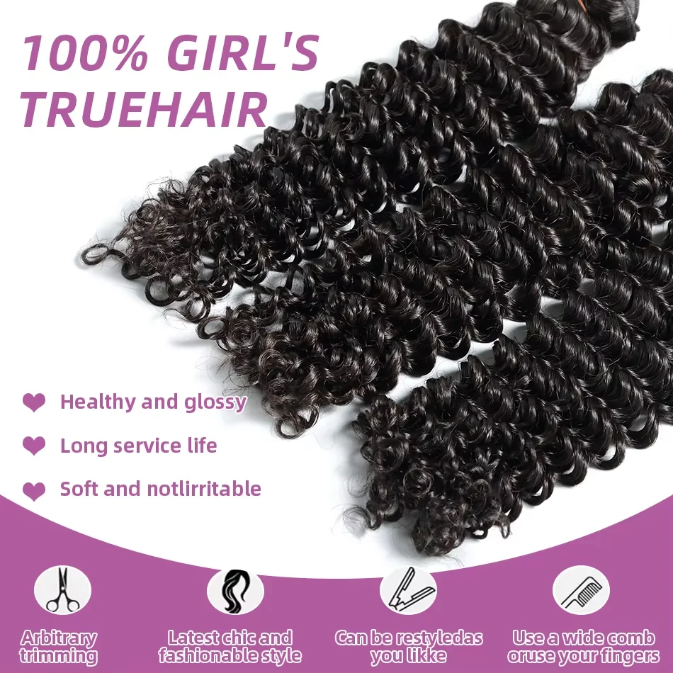 Burmese 30 36 Inch Deep Wave 100% Human Hair Bundles Remy Raw Virgin Water Curly 3 4 Pcs Double Weft Braiding Hair Extension