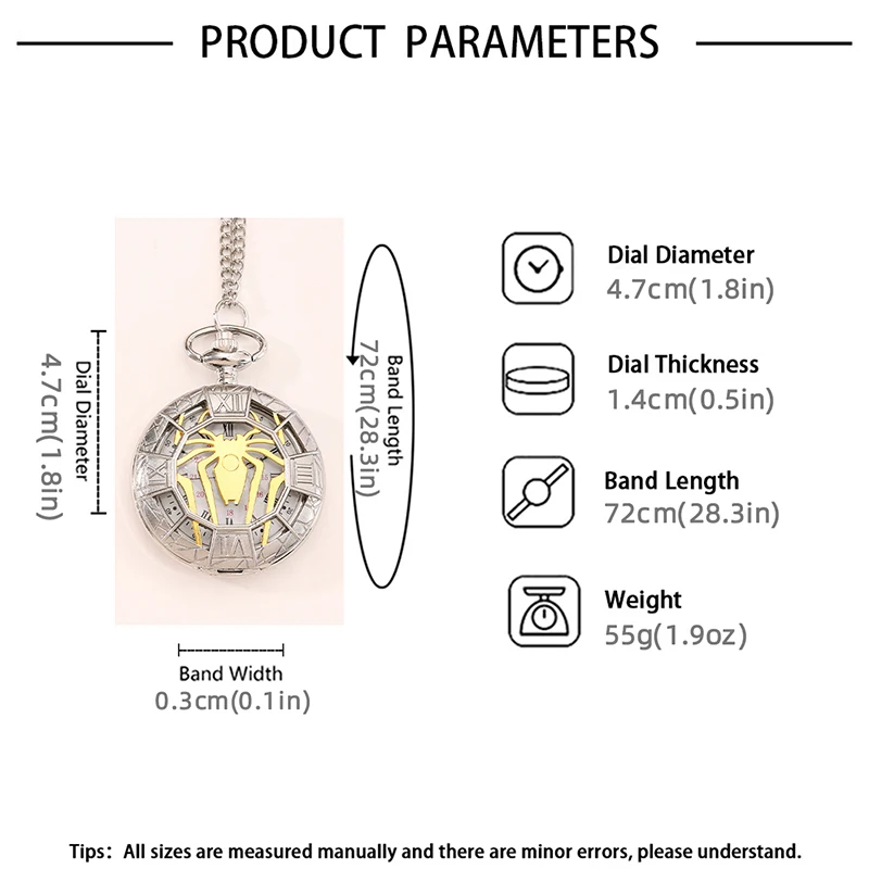 Antique Skeleton Spider Vintage Roman Numerals Quartz Pocket Watch Necklace Pendant Clock Chain Men Women with Chain Gifts