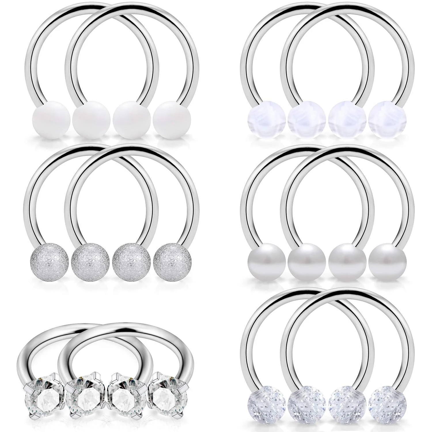 6 Pairs 16G 14G Stainless Steel Horseshoe Nipple Rings Hoop Cartilage Earrings Nipplerings Piercing Jewelry Women Men Clear CZ