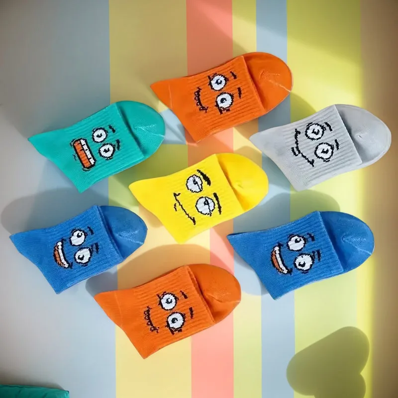 5 Pairs Kids Socks Funny Emoticons Face Pattern Comfortable Breathable Ankle Socks For Boys And Girls